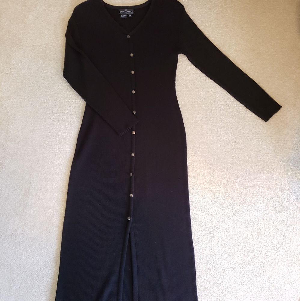 VTG EUC Carole Little Black Acrylic/Wool Blend Dress. Size P/L.